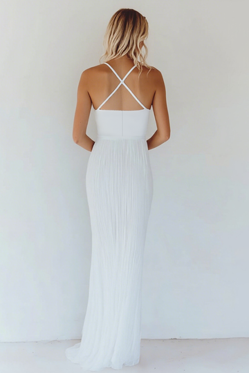 Coton Blanc A Ligne Spaghetti Bretelles Robe moulante de graduation